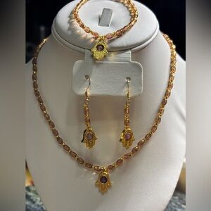 Handmade Topaz Gold and Purple Hamsa Jewelry Set
